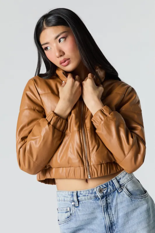 Faux Leather Puffer Jacket sold by Urban Planet