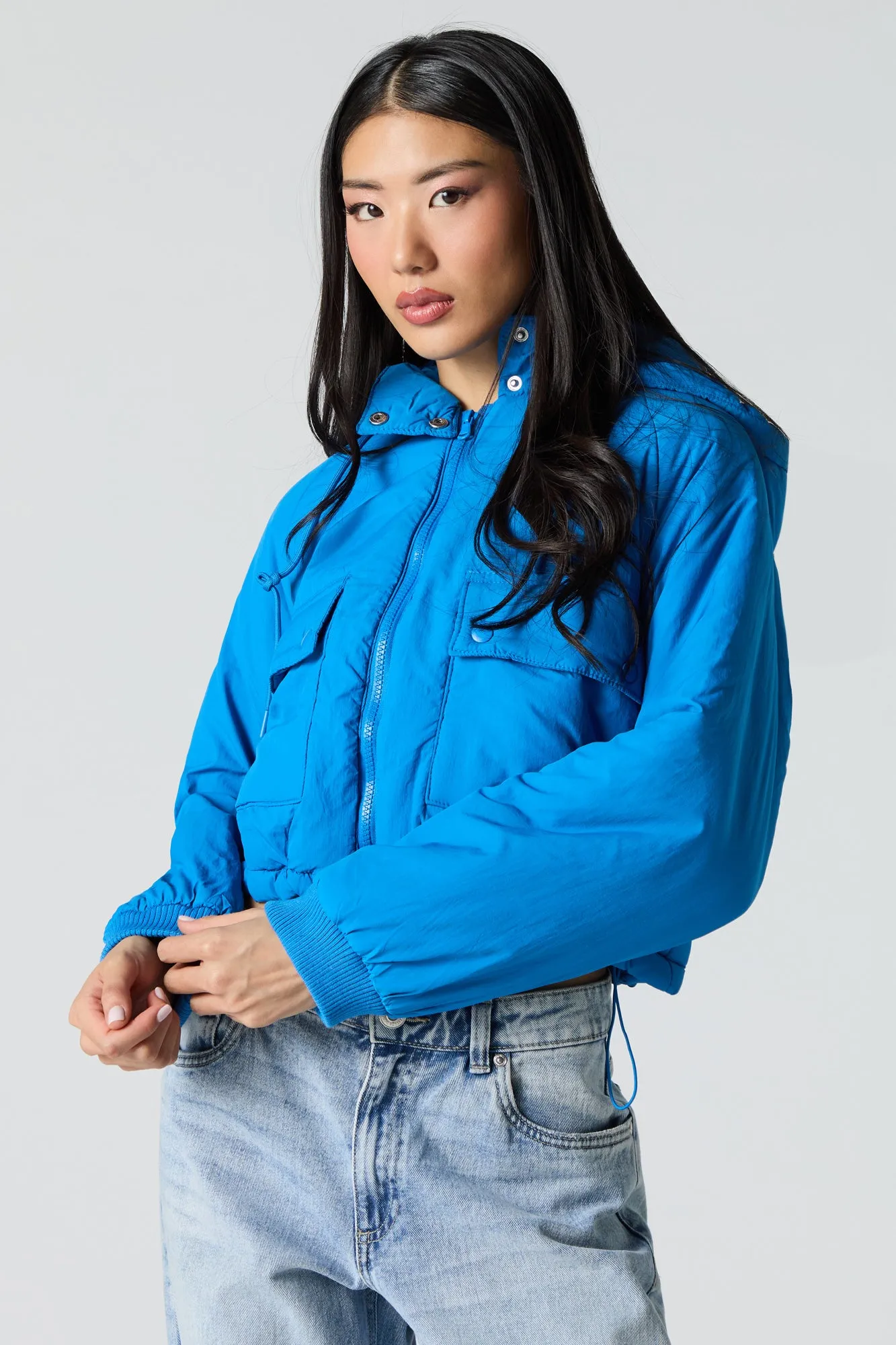 Nylon Hooded Bomber Jacket sold by Urban Planet