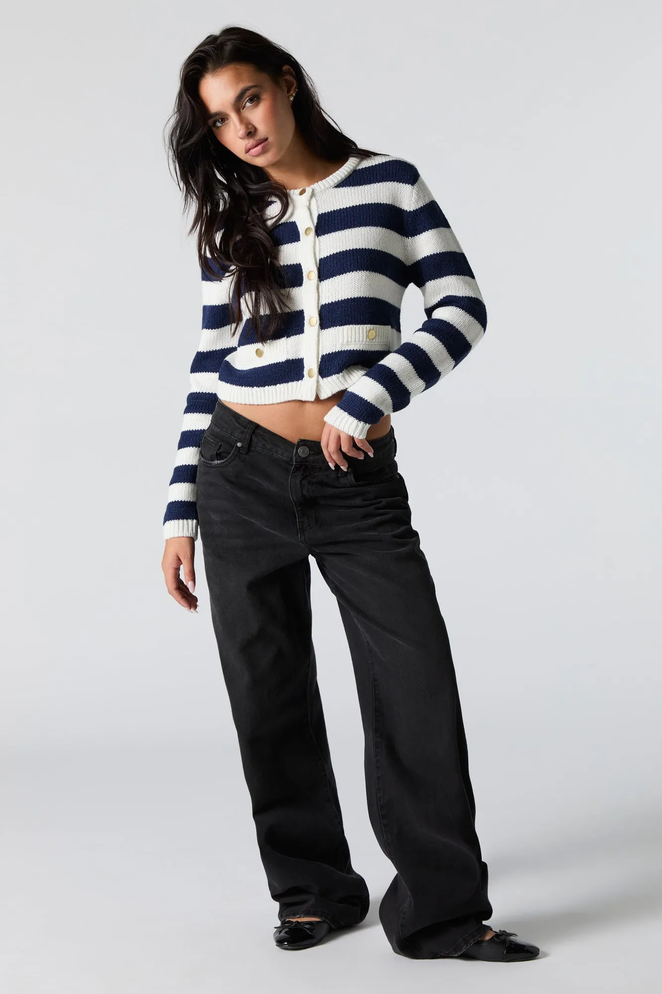 Striped Ribbed Knit Snap Button Cardigan sold by Urban Planet product image thumbnail 3