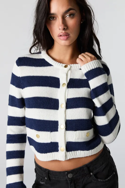 Striped Ribbed Knit Snap Button Cardigan sold by Urban Planet