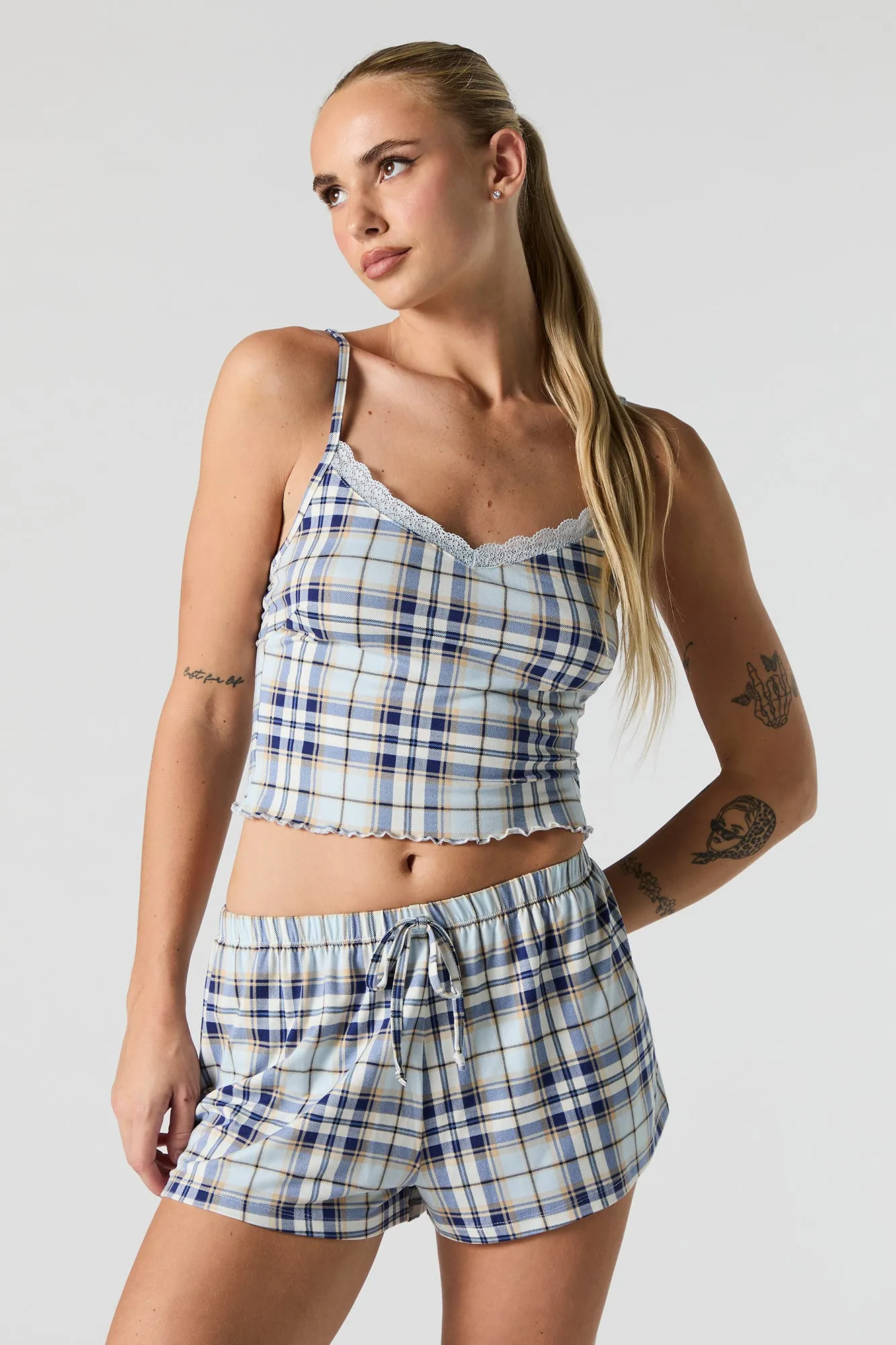 Soft Printed Lace Trim Tank & Short 2 Piece Pajama Set sold by Urban Planet product image thumbnail 4