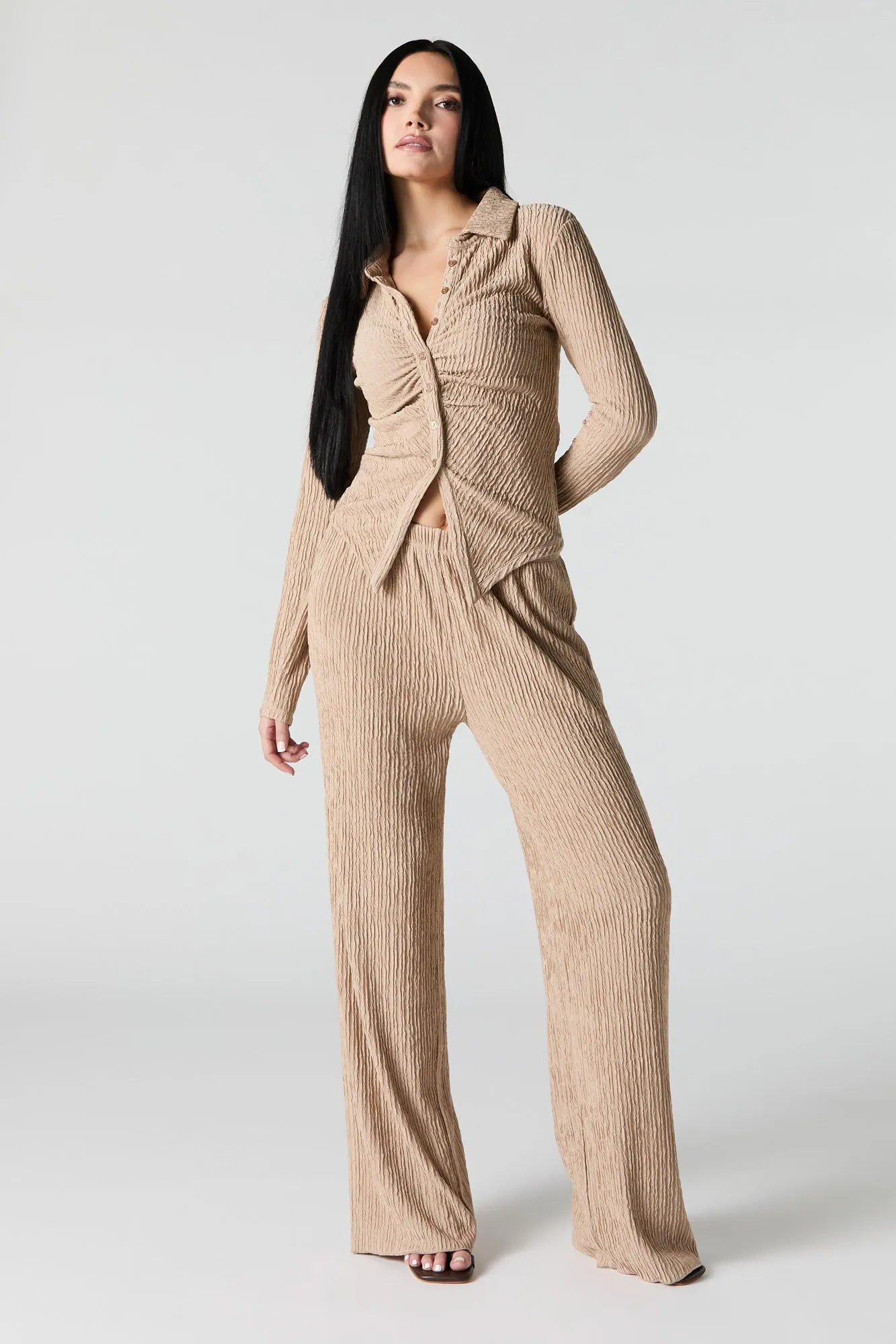 Textured Button Front Long Sleeve Top sold by Urban Planet product image thumbnail 3