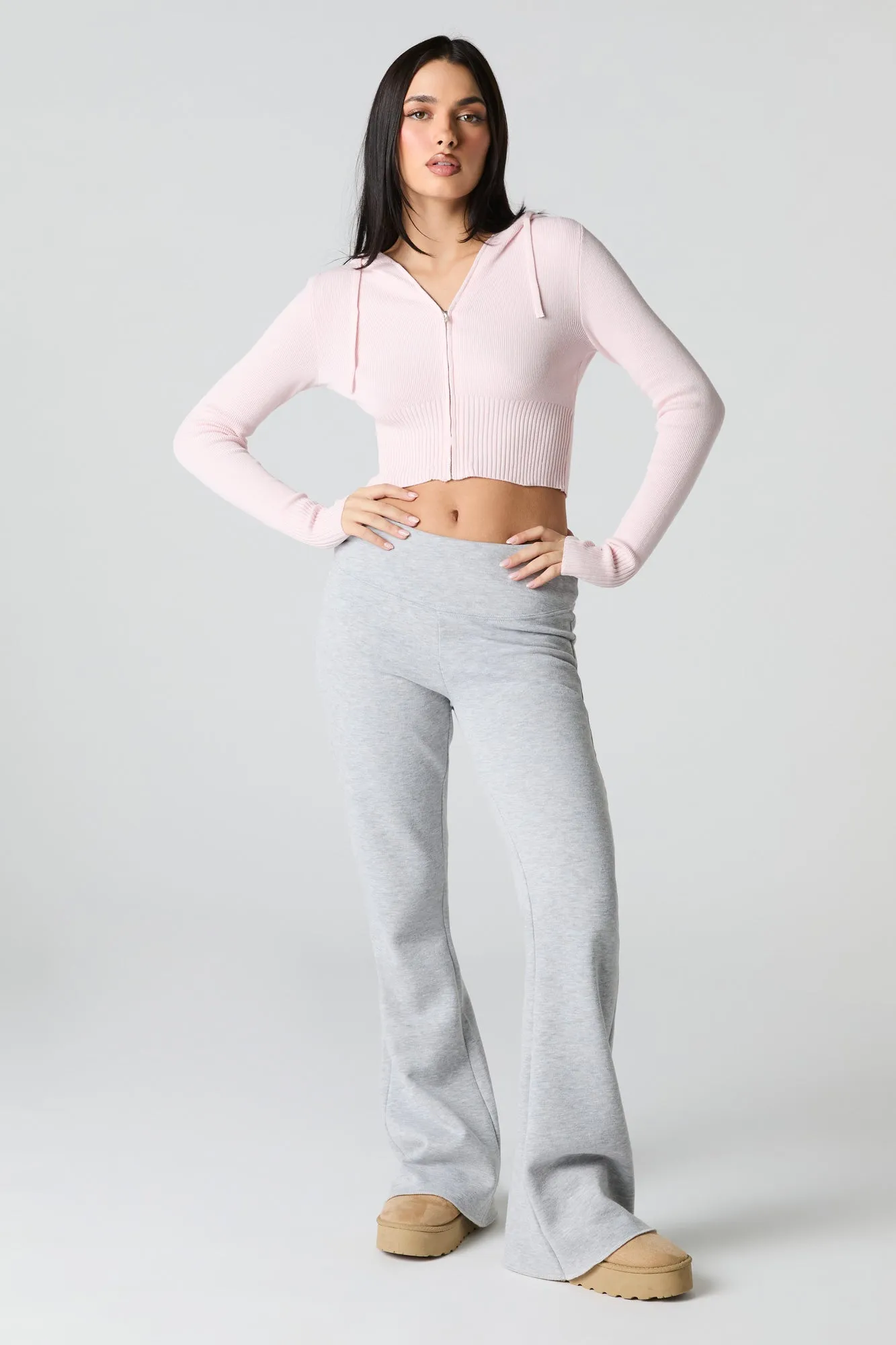 Ribbed Knit Zip-Up Hooded Sweater sold by Urban Planet product image thumbnail 3