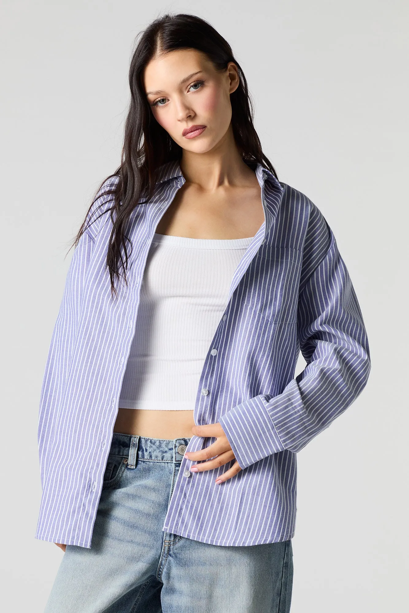 Oversized Pinstriped Button-Up Top sold by Urban Planet product image thumbnail 4