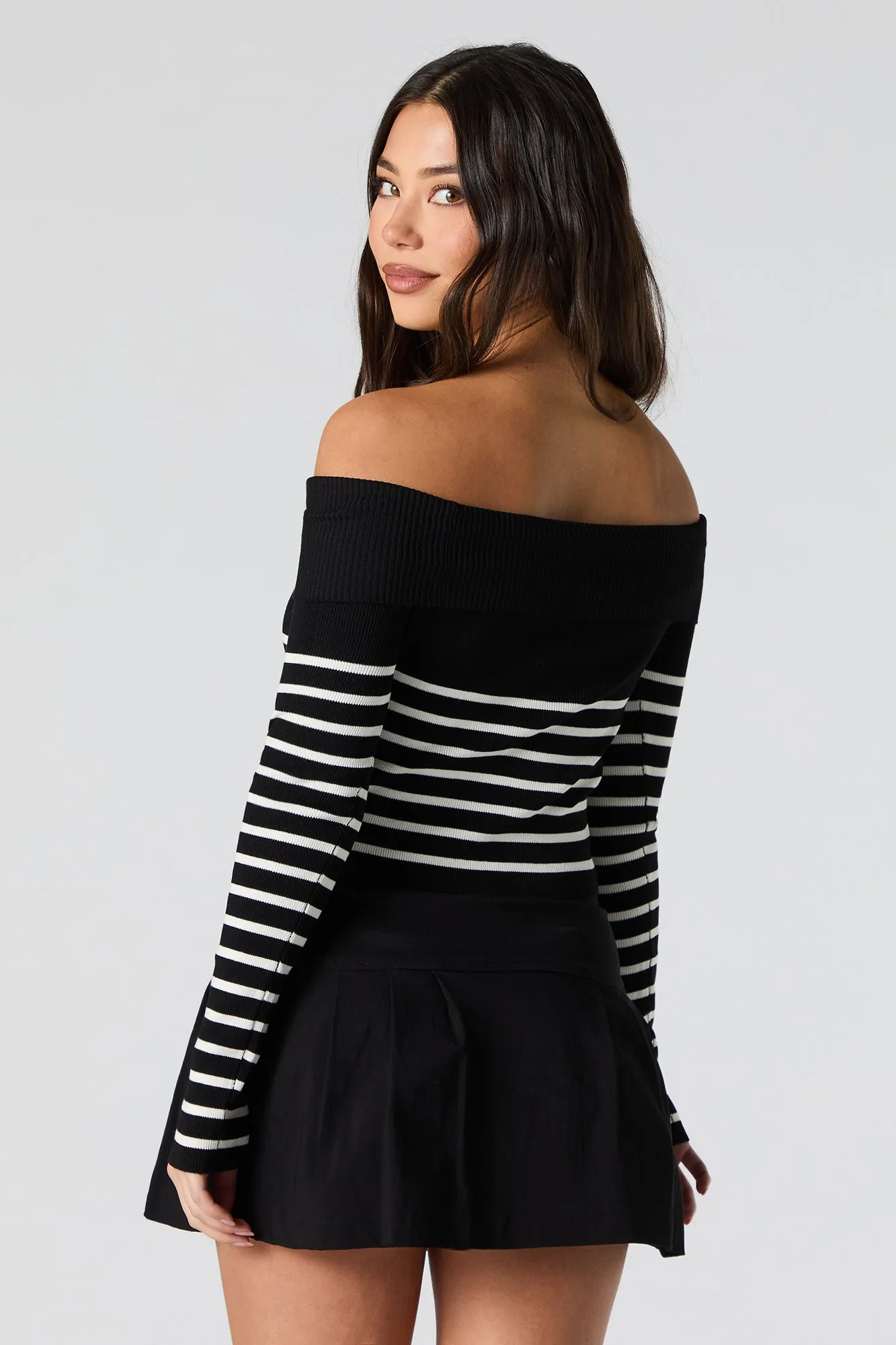 Striped Ribbed Knit Off Shoulder Sweater sold by Urban Planet product image thumbnail 5
