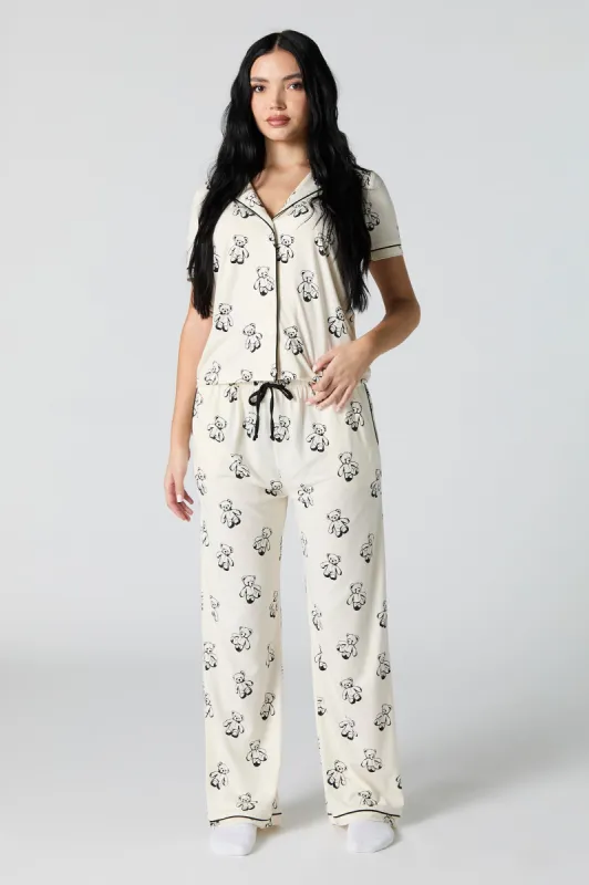Collared Button-Up Top & Pant 2 Piece Pajama Set sold by Urban Planet