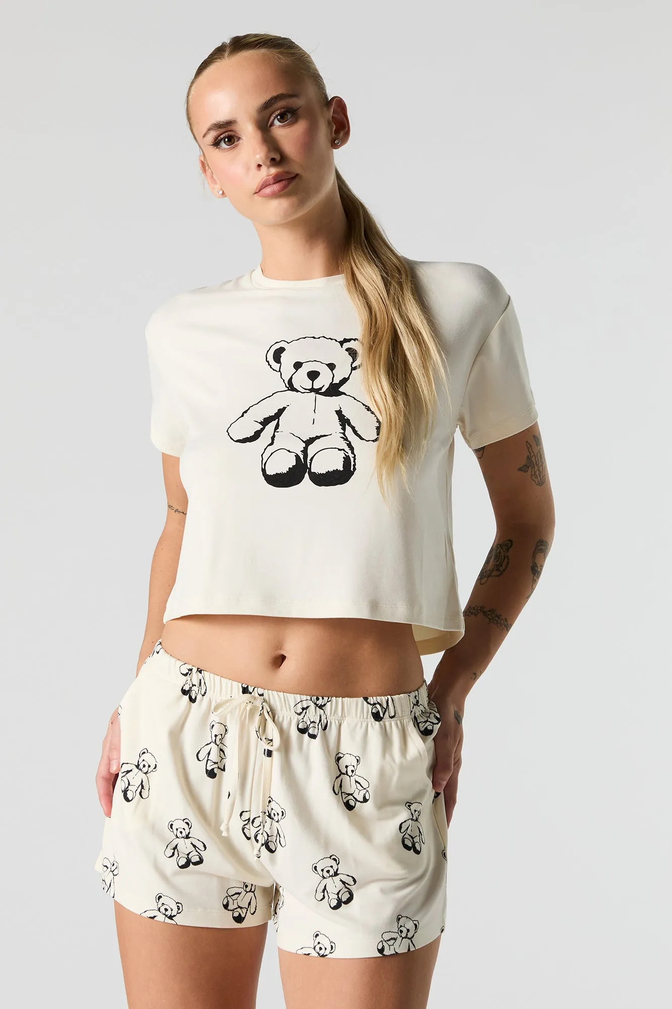 Soft Graphic T-Shirt & Printed Short 2 Piece Pajama Set sold by Urban Planet product image thumbnail 4