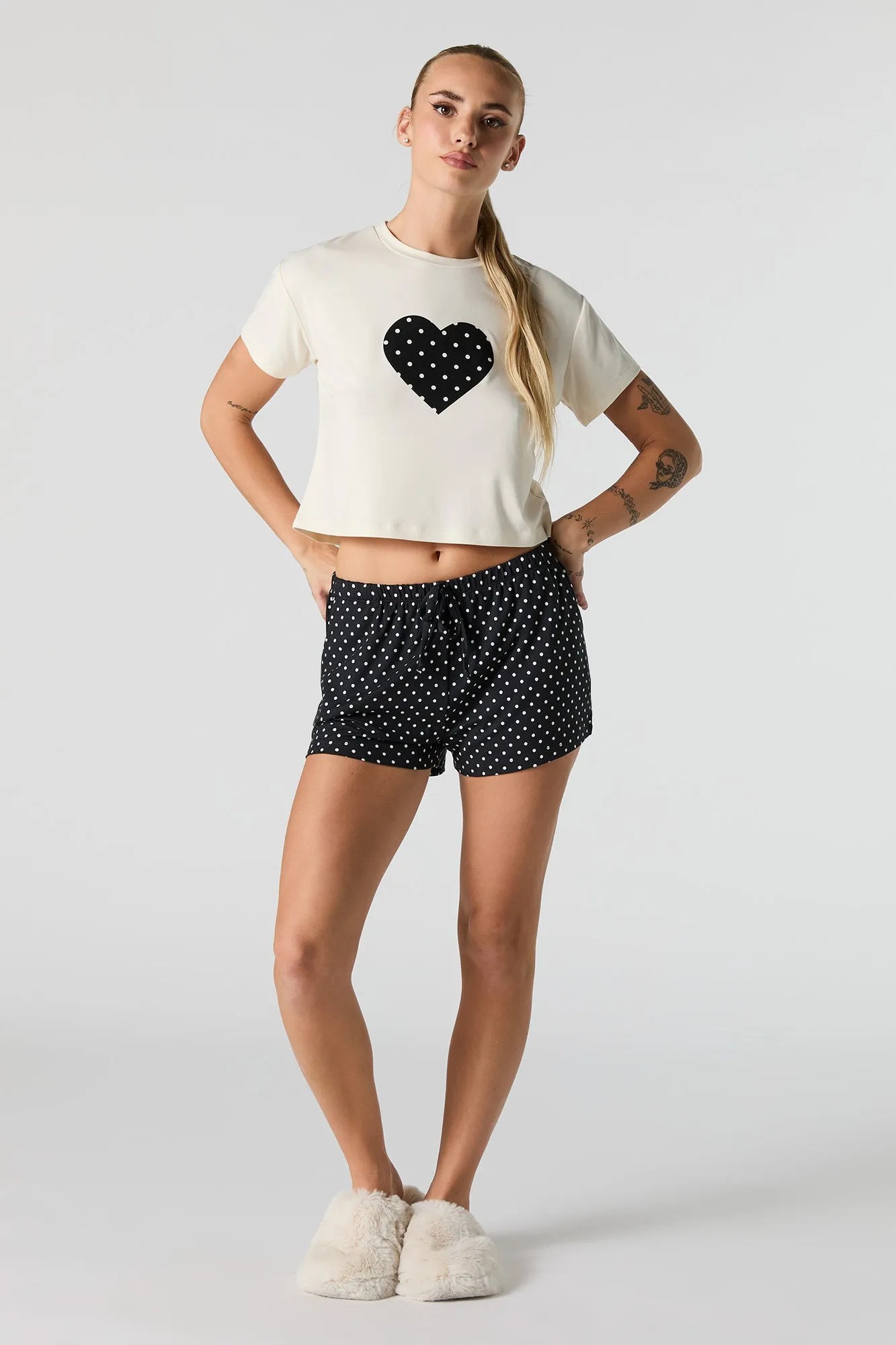 Soft Graphic T-Shirt & Printed Short 2 Piece Pajama Set sold by Urban Planet product image thumbnail 3