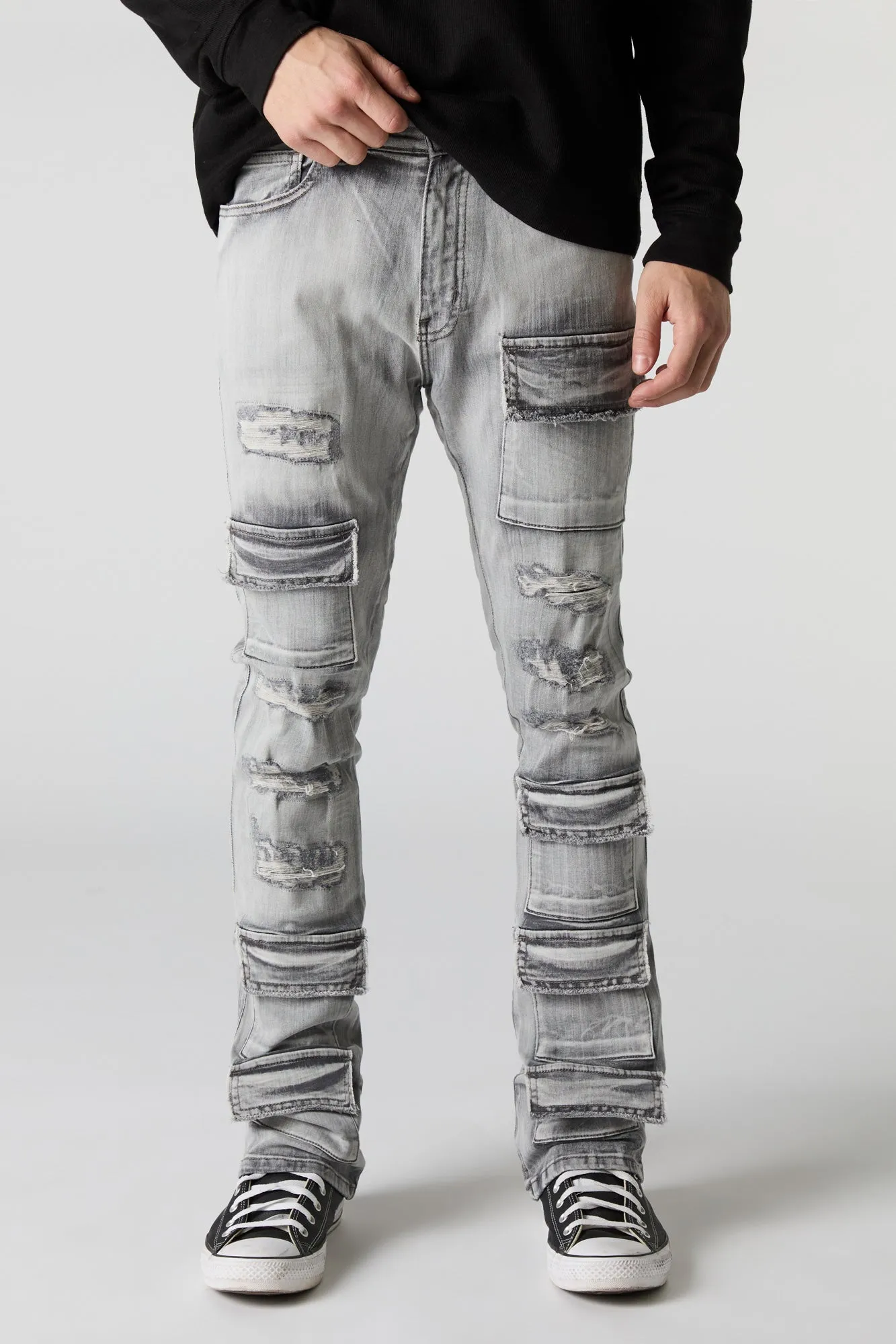 Distressed Denim Stacked Cargo Jean sold by Urban Planet