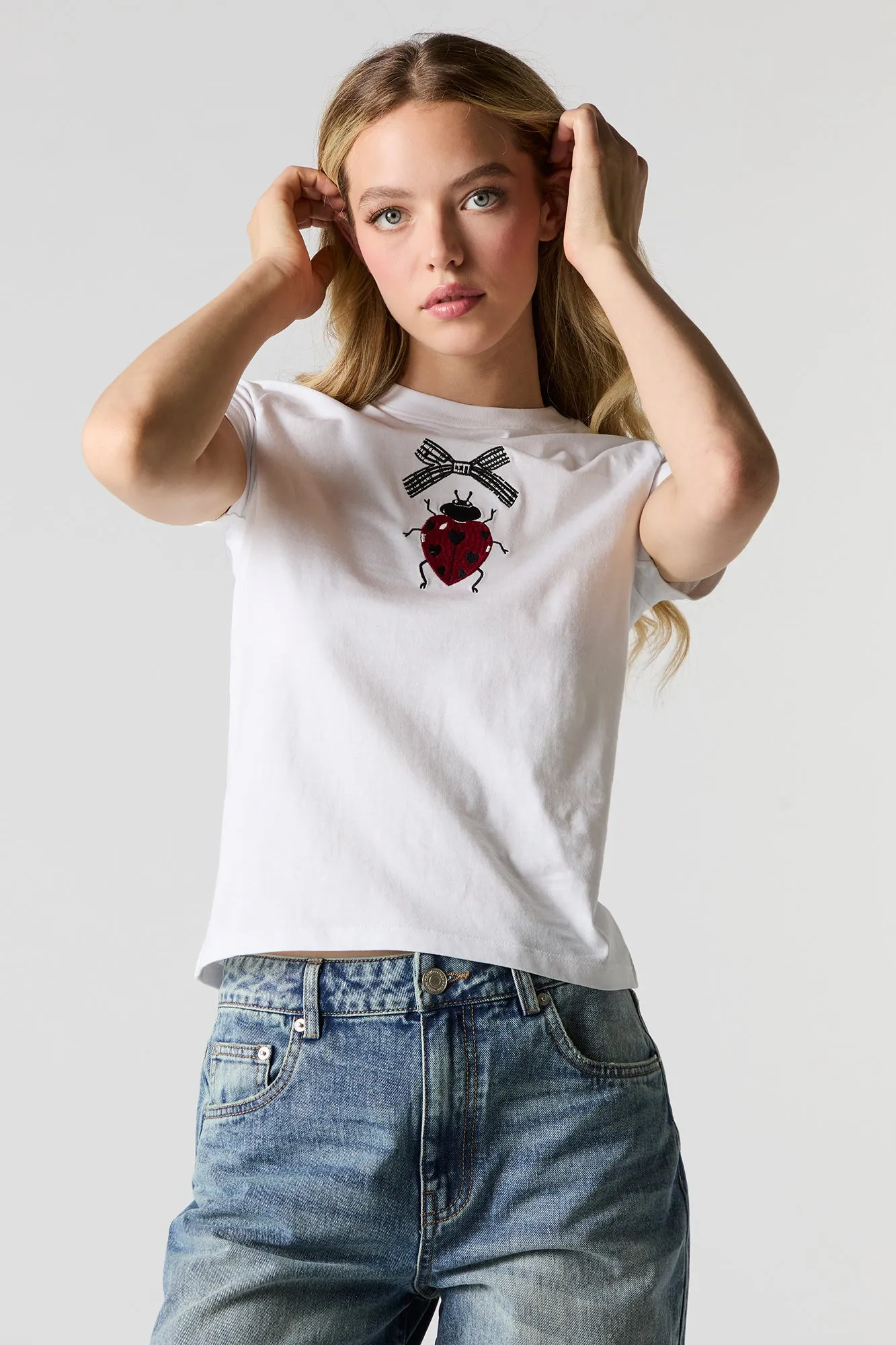 Ladybug Embroidered Fitted T-Shirt sold by Urban Planet