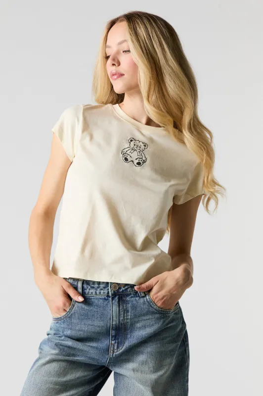 T-shirt ajusté avec ourson orné de pierres du Rhin sold by Urban Planet