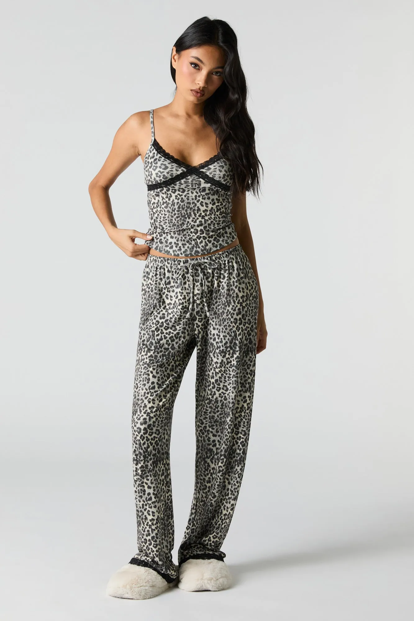 Ribbed Lace Trim Tank & Pant 2 Piece Pajama Set sold by Urban Planet