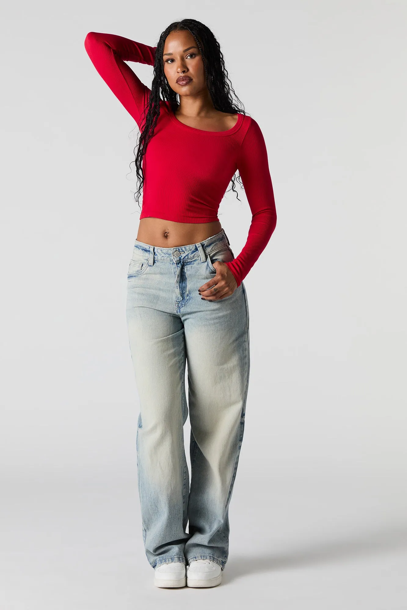 Haut côtelé sans couture à manches longues avec encolure dégagée sold by Urban Planet product image thumbnail 3