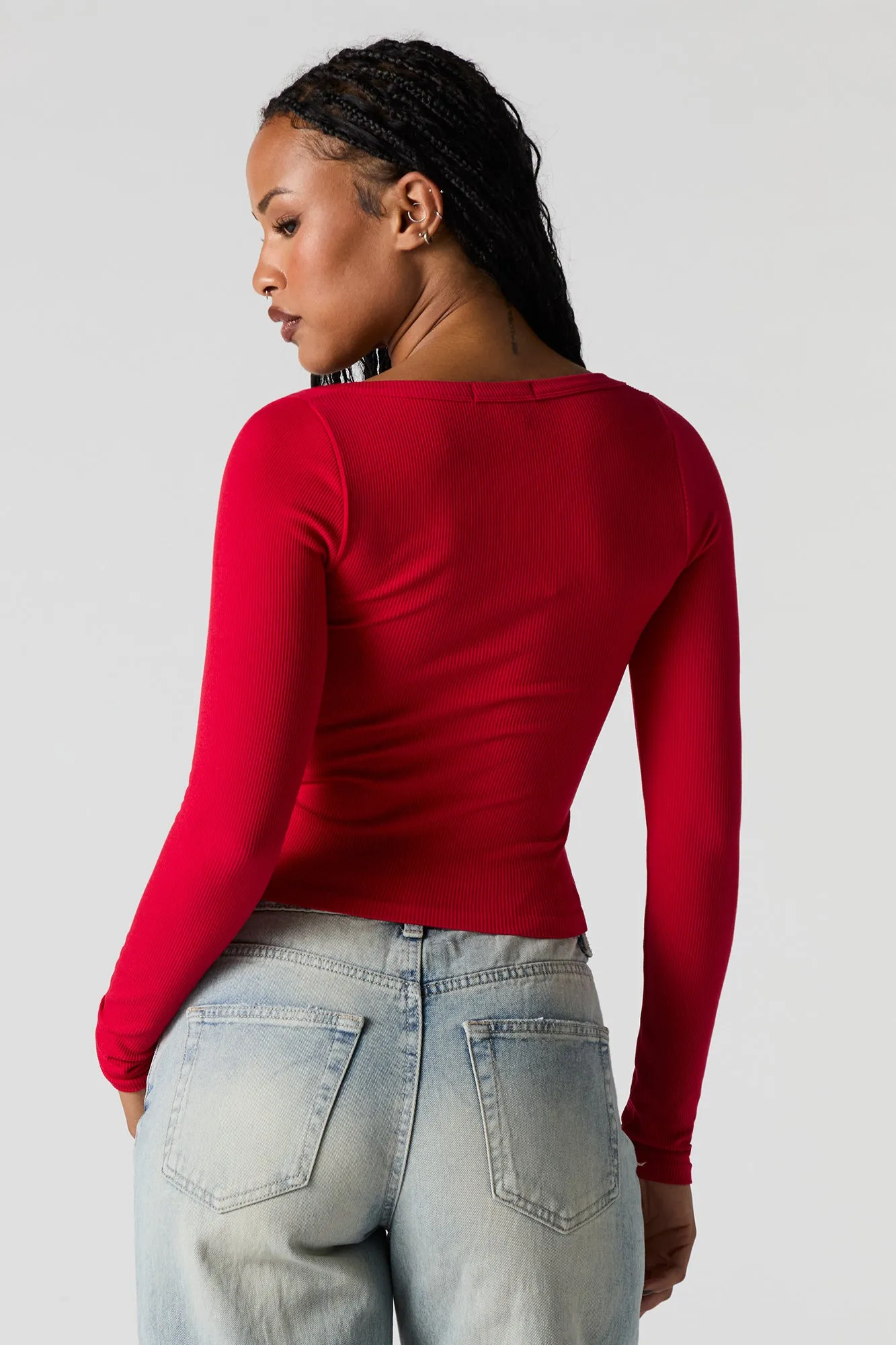 Haut côtelé sans couture à manches longues avec encolure dégagée sold by Urban Planet product image thumbnail 2