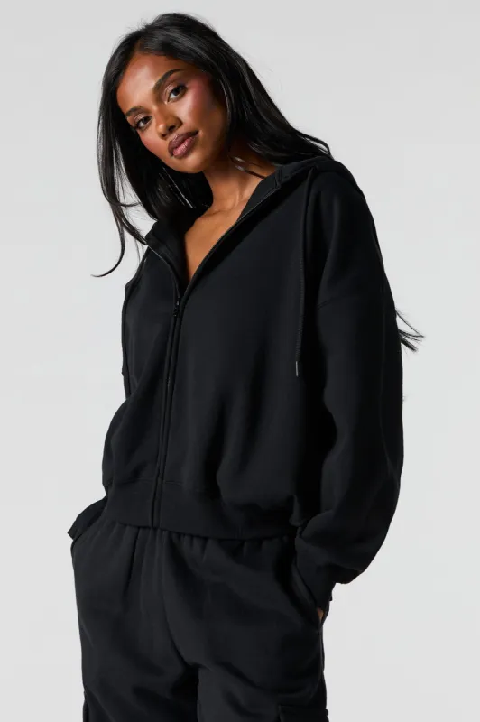 Boxy Zip-Up Fleece Hoodie sold by Urban Planet
