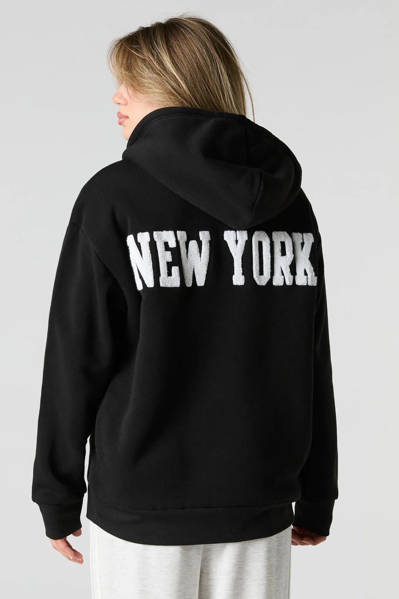 Chenille Embroidered Faux Fur Lined Fleece Hoodie sold by Urban Planet product image thumbnail 5