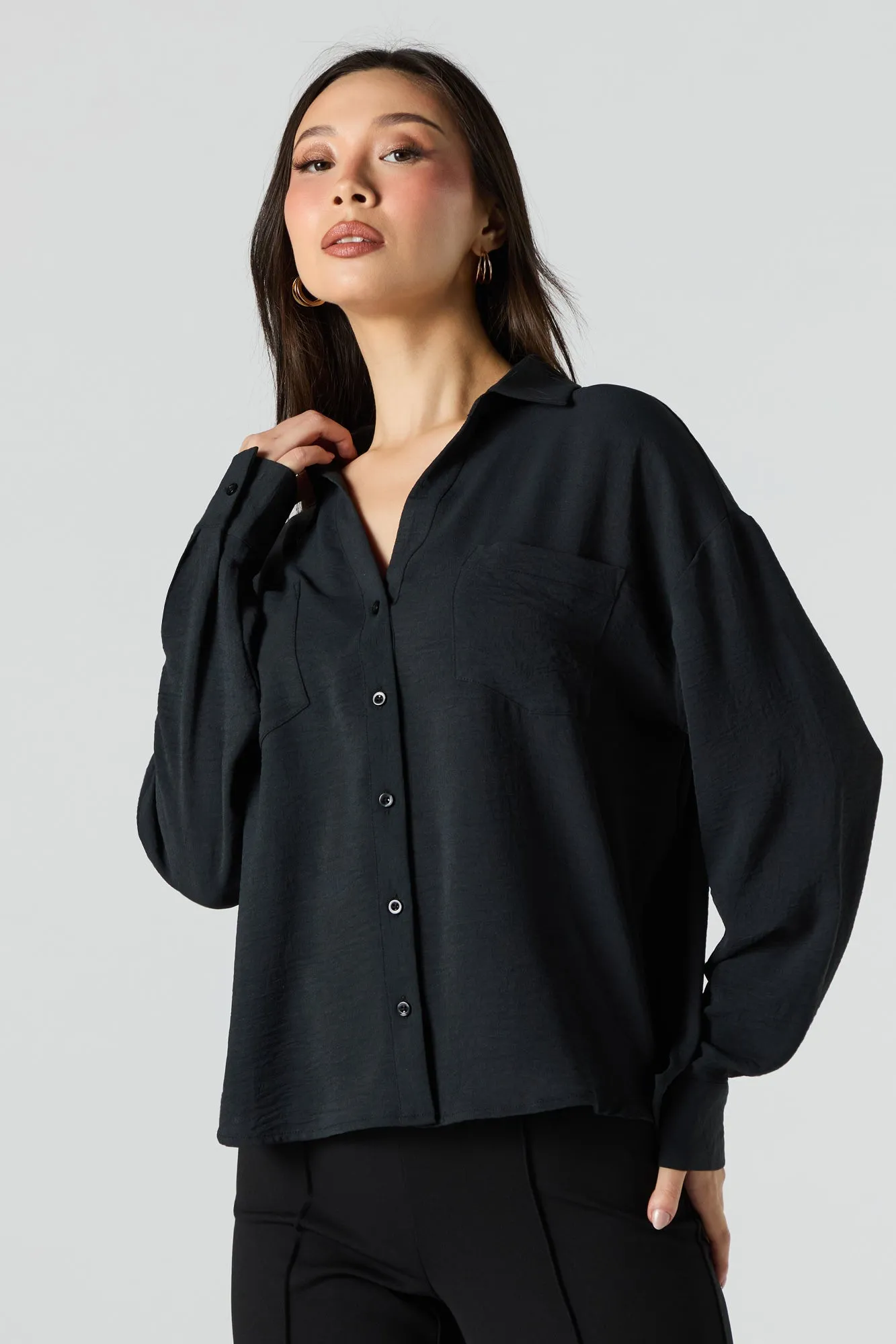 Flowy Long Sleeve Button-Up Top sold by Urban Planet product image thumbnail 4