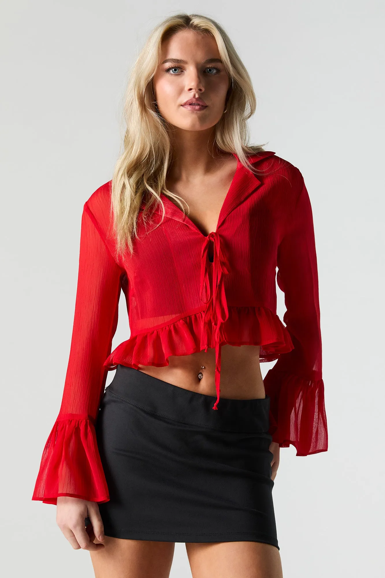 Haut semi-diaphane à manche longue et attache à l'avant sold by Urban Planet product image thumbnail 4