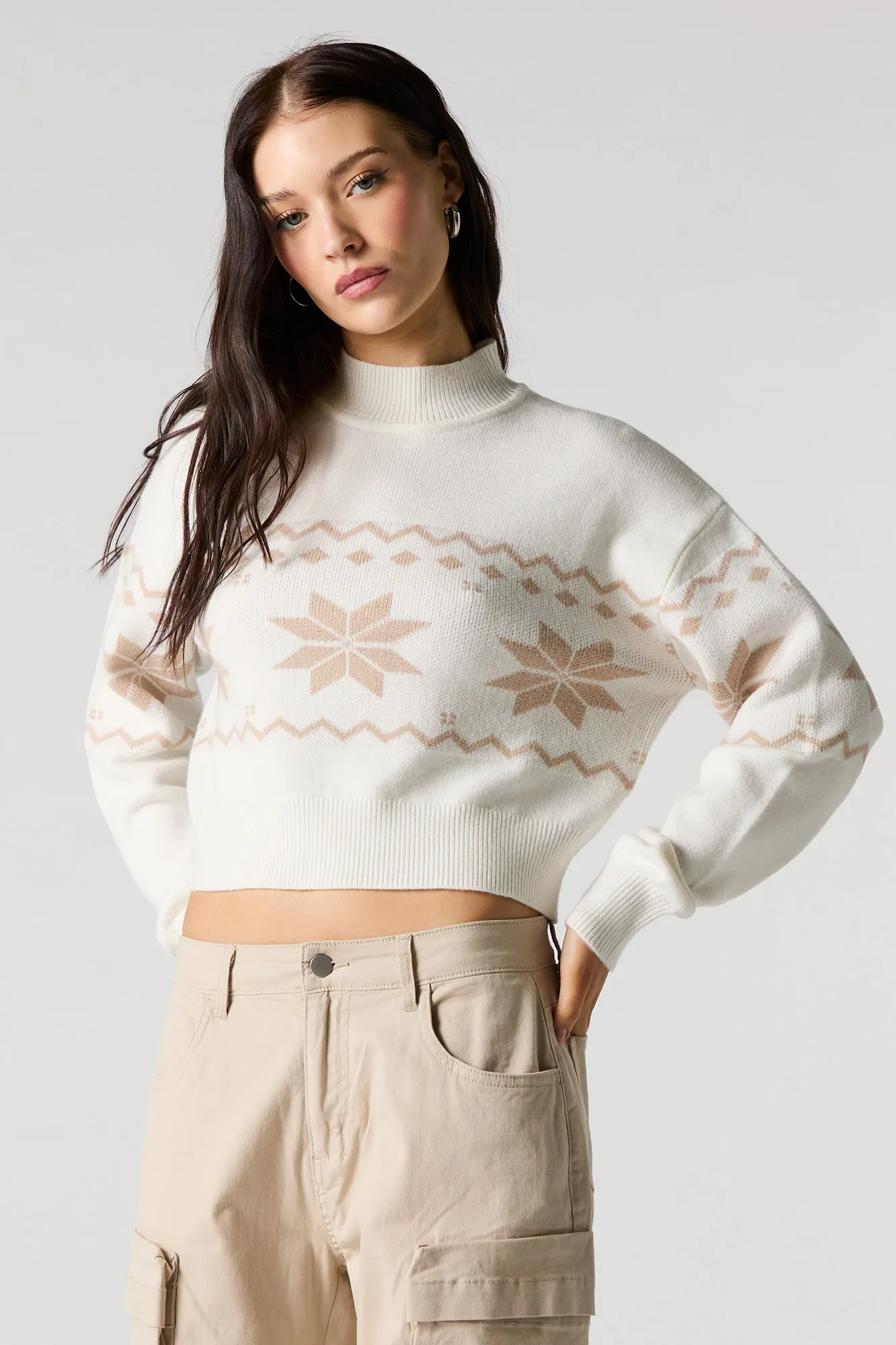 Jacquard Knit Mock Neck Sweater sold by Urban Planet
