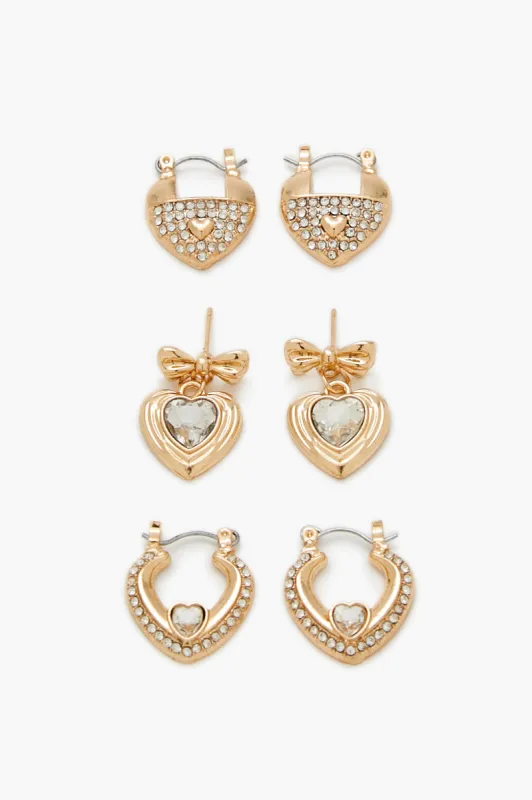 Heart Hoop & Drop Earring Set (6 Pcs) sold by Urban Planet