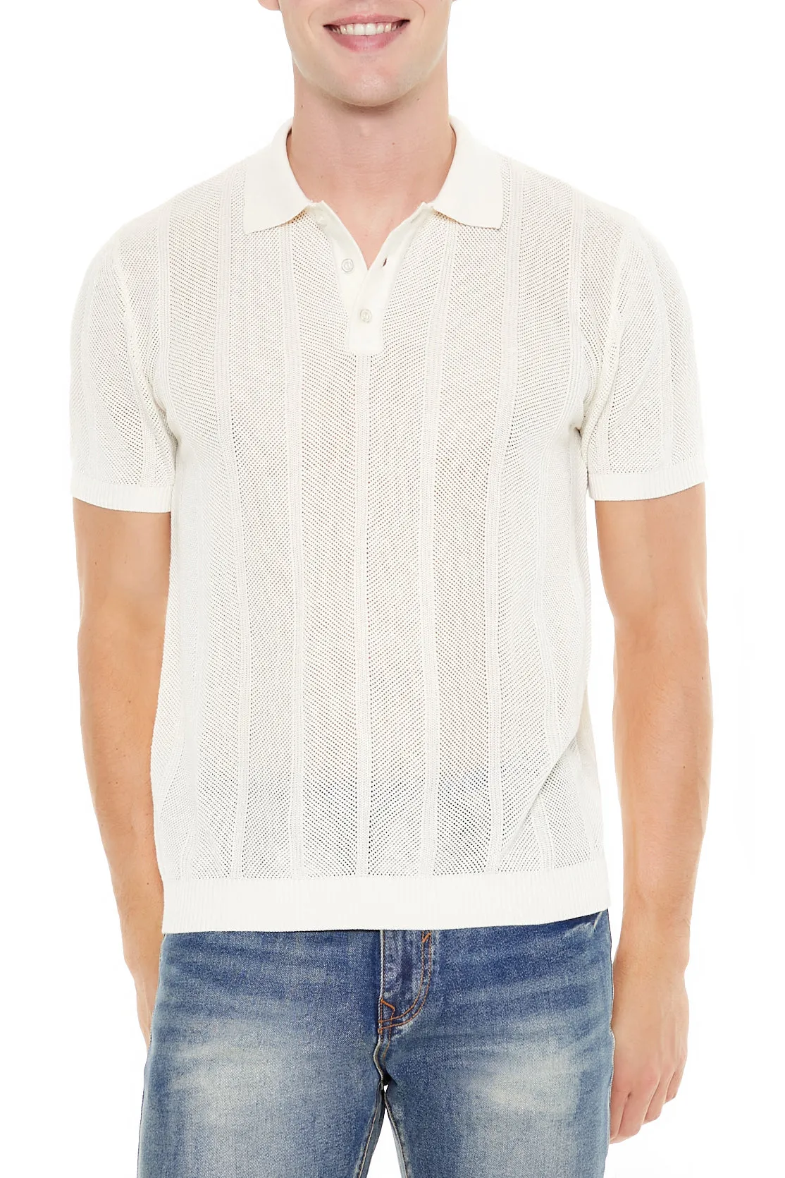 Crochet Knit Polo Top sold by Urban Planet