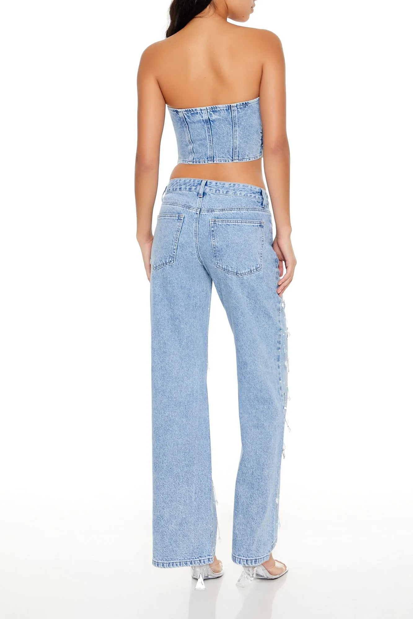 Jean mi-taille jambe large orné de perles et pierres du Rhin sold by Urban Planet product image thumbnail 3