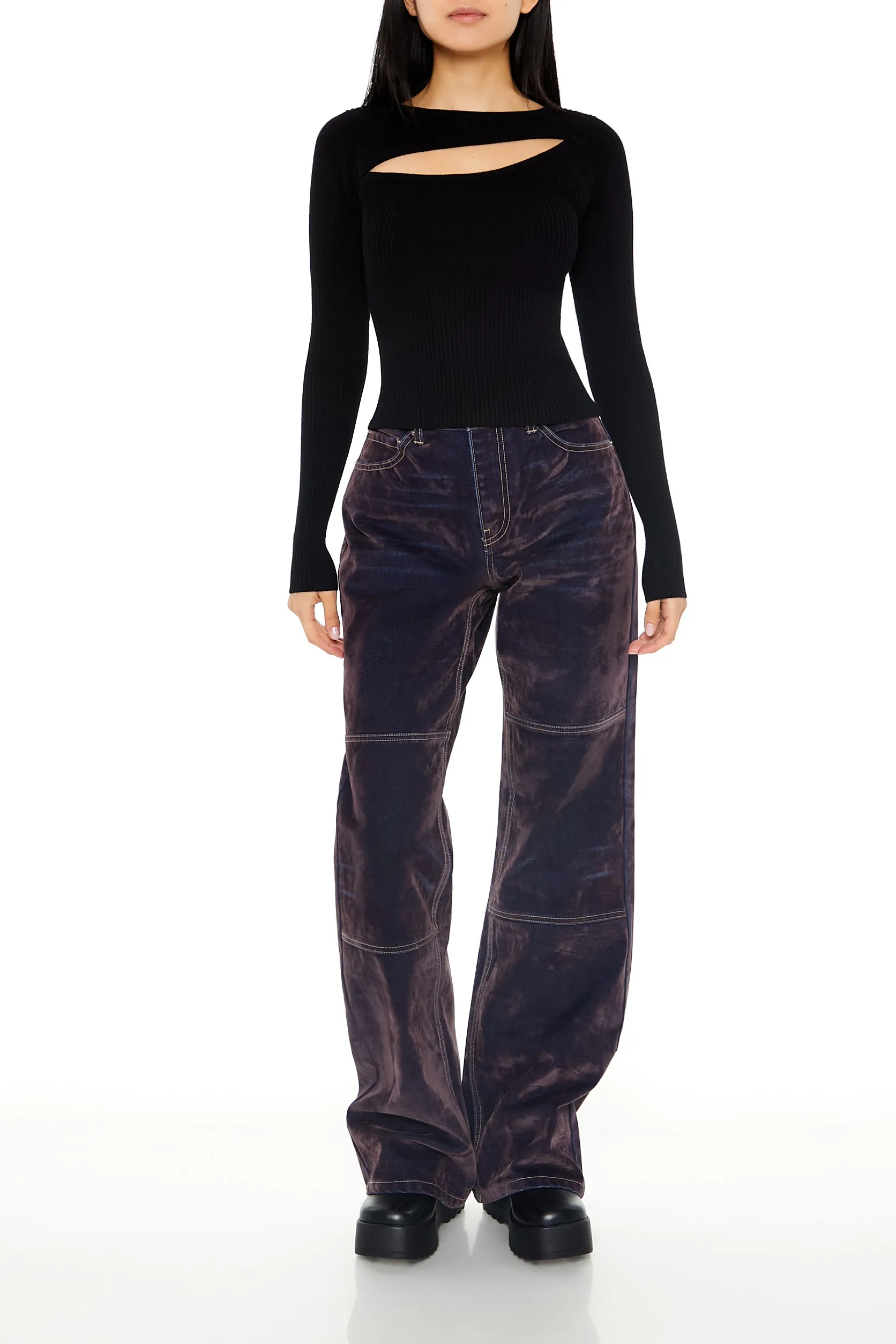 Jean évasé taille haute floqué sold by Urban Planet