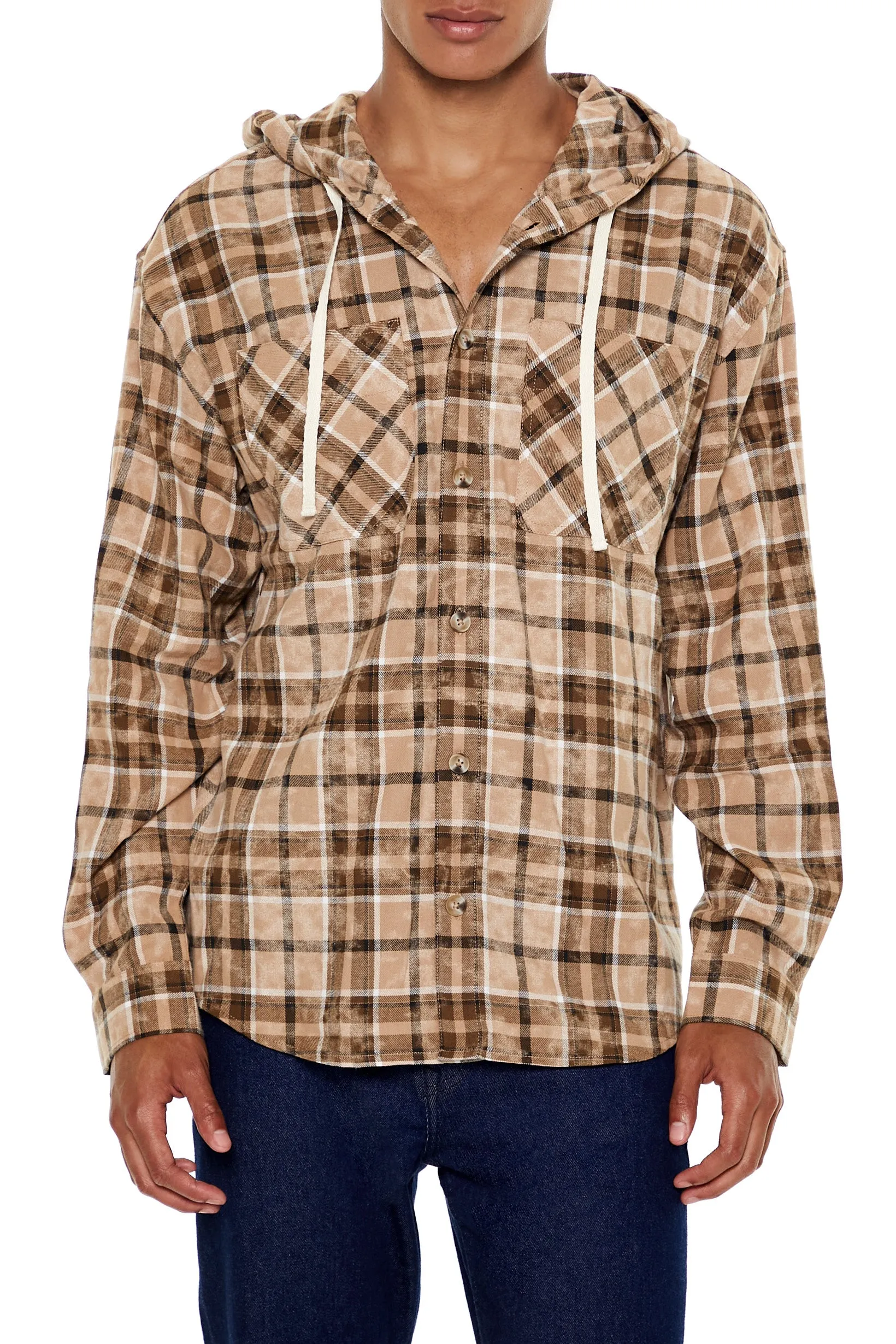 Hooded Plaid Shacket sold by Urban Planet