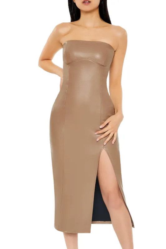 Faux Leather Tube Midi Dress sold by Urban Planet