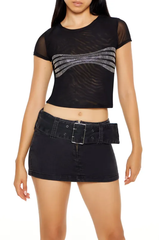Mesh Rhinestone Cropped T-Shirt sold by Urban Planet