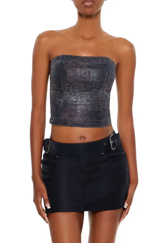 Metallic Leopard Denim Tube Top sold by Urban Planet