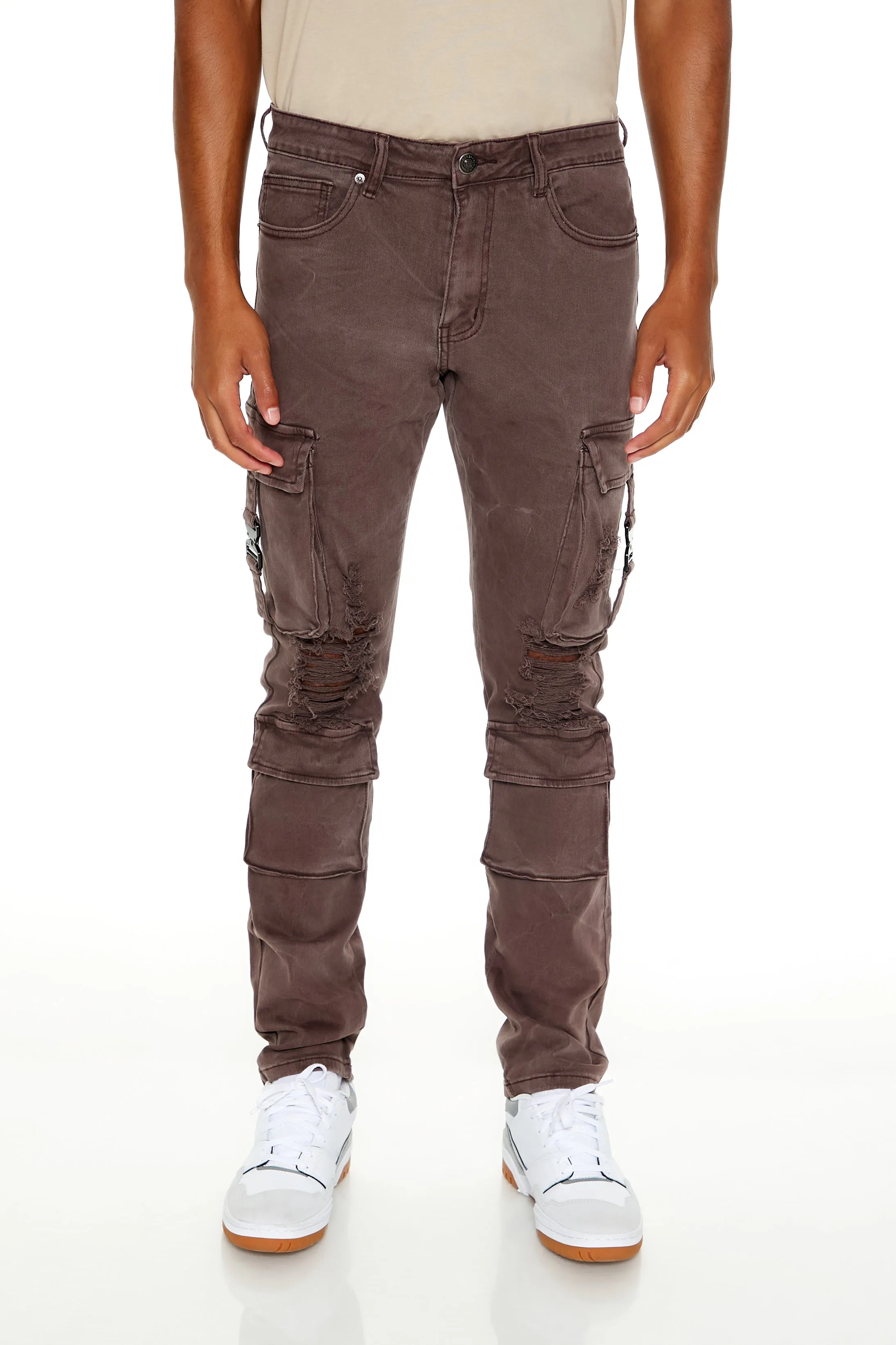 Distressed Mid-Rise Cargo Jean sold by Urban Planet