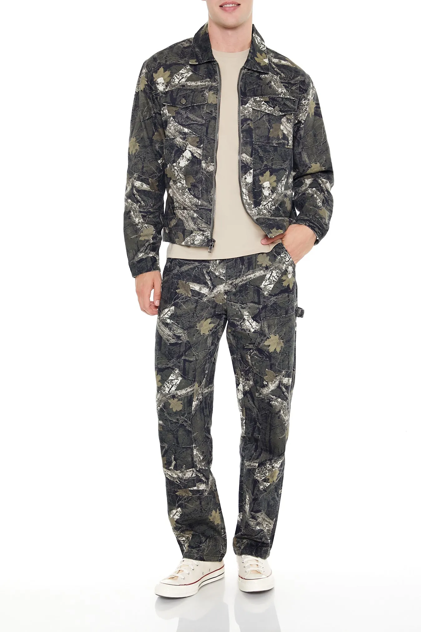 Leaf Print Zip-Up Trucker Jacket sold by Urban Planet product image thumbnail 2
