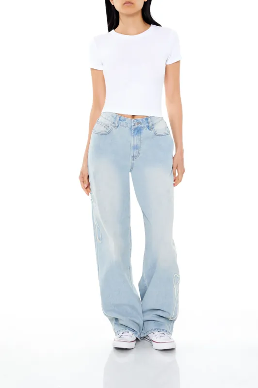 Frayed Bow Mid-Rise Baggy Jean sold by Urban Planet