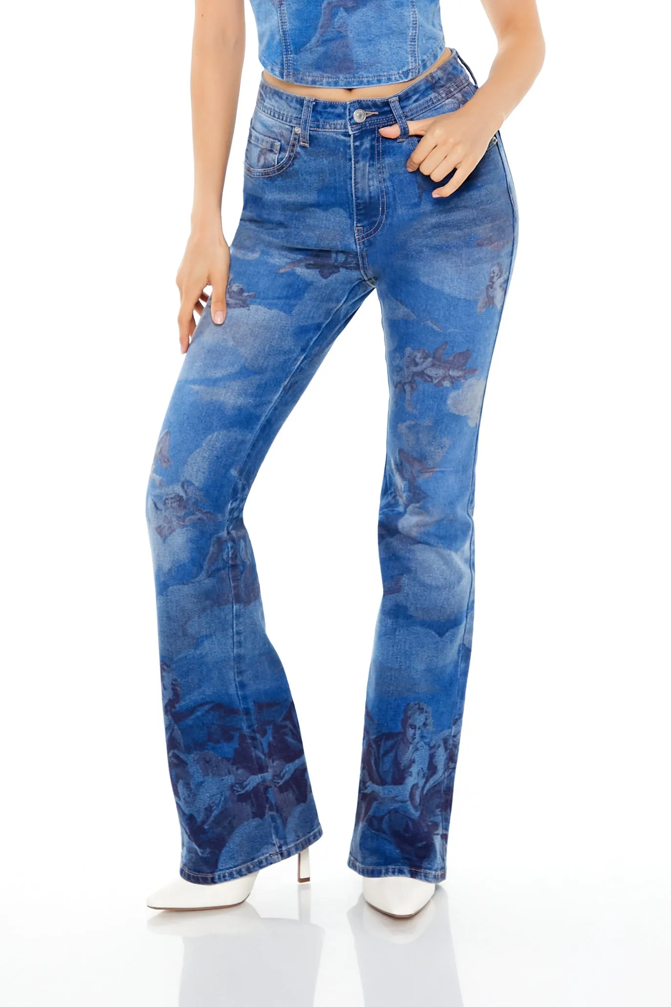 Jean à jambe évasée et taille haute avec imprimé Angel sold by Urban Planet product image thumbnail 2