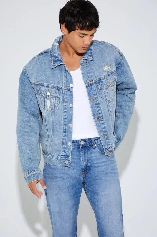 Distressed Denim Trucker Jacket sold by Urban Planet