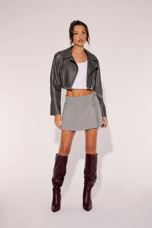 Pleated Mock Wrap Mini Skirt sold by Urban Planet