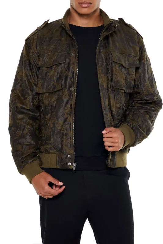 Washed Faux Leather Bomber Jacket sold by Urban Planet