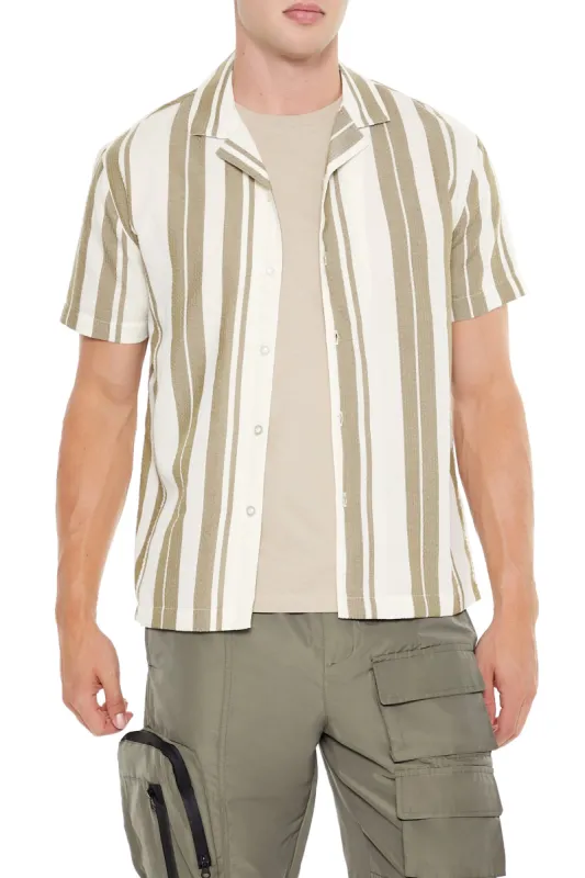 Textured Striped Cuban-Collar Shirt sold by Urban Planet