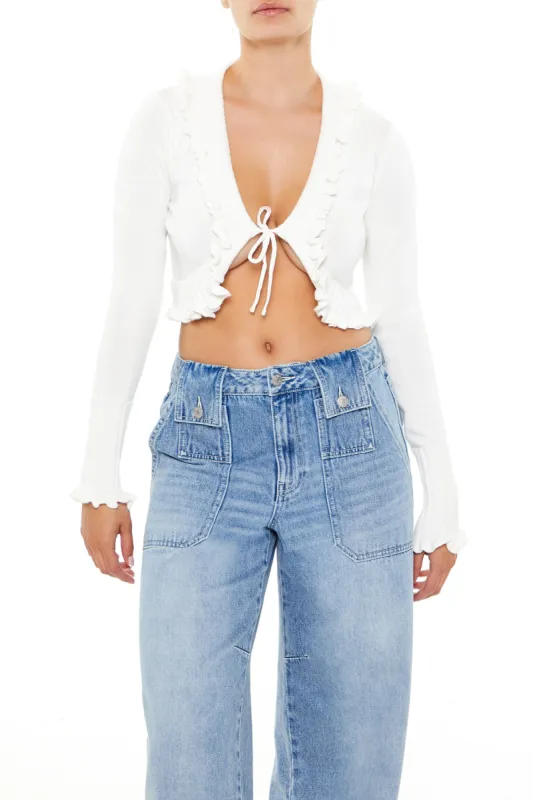 Ruffle-Trim Cardigan Sweater sold by Urban Planet