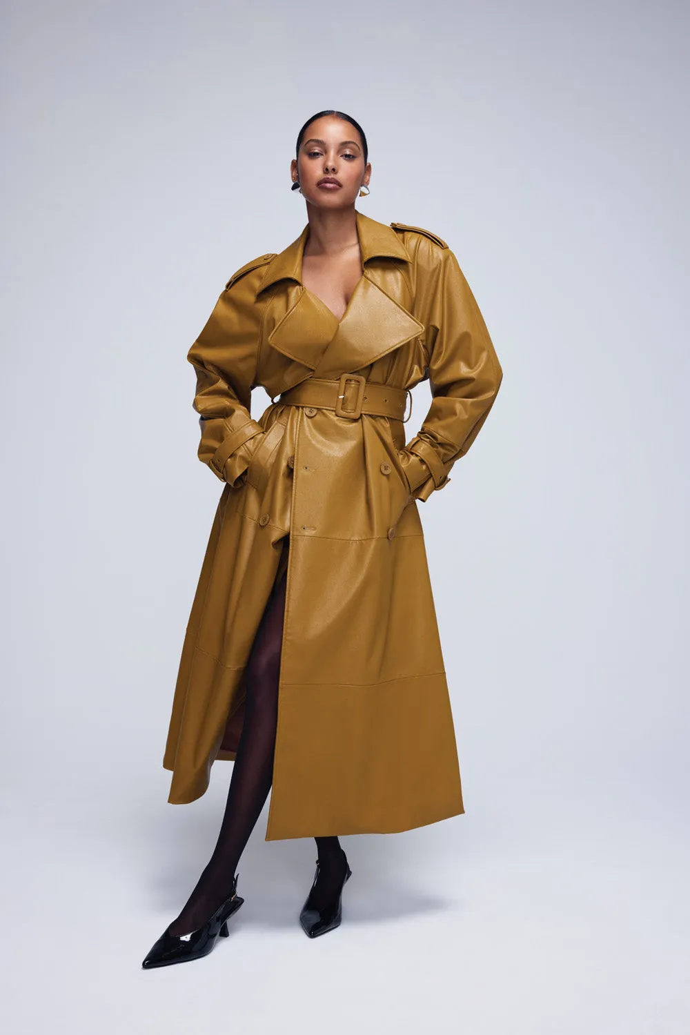Belted Faux Leather Trench Coat sold by Urban Planet