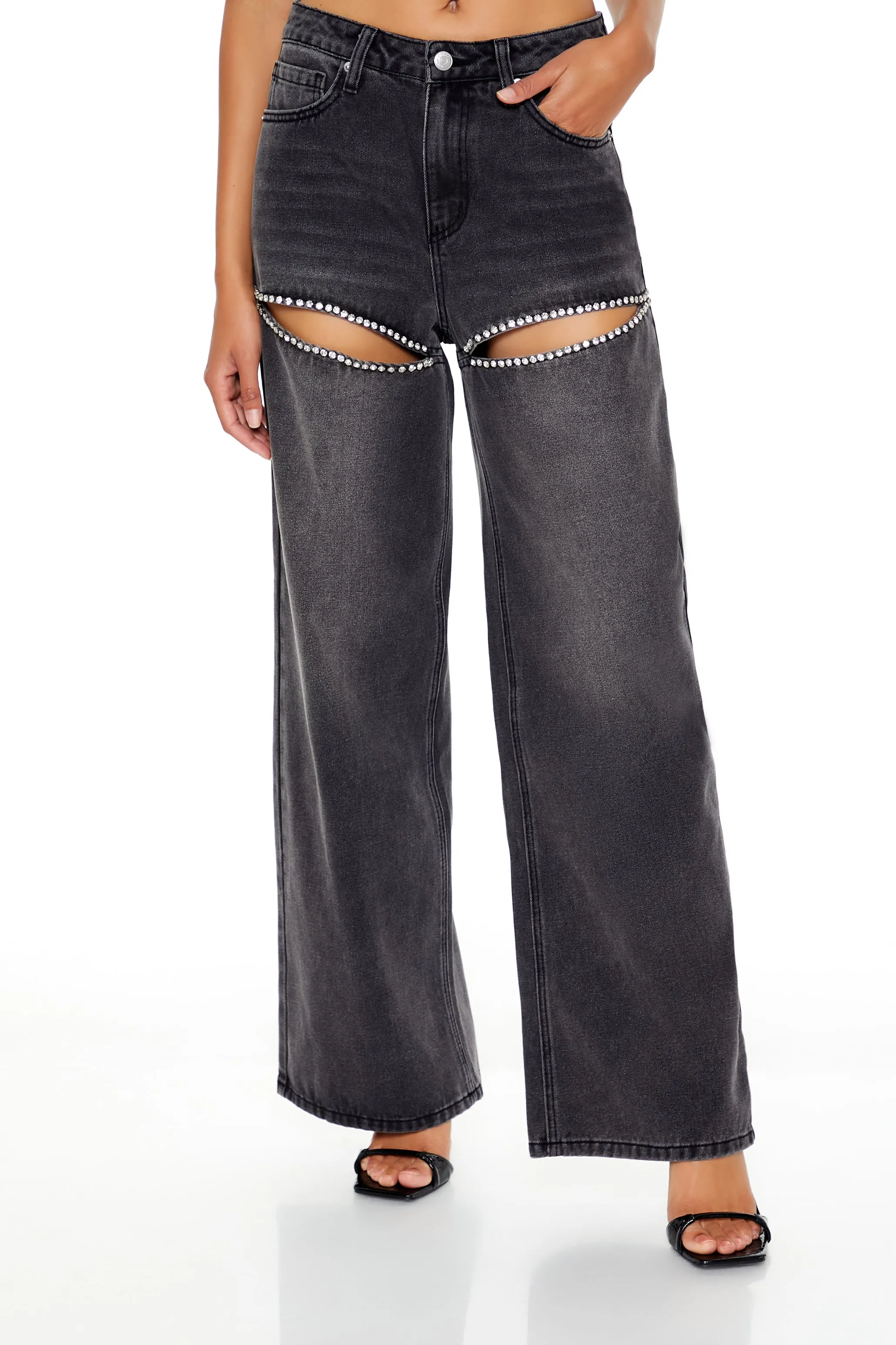 Rhinestone Cutout Wide-Leg Jean sold by Urban Planet product image thumbnail 3