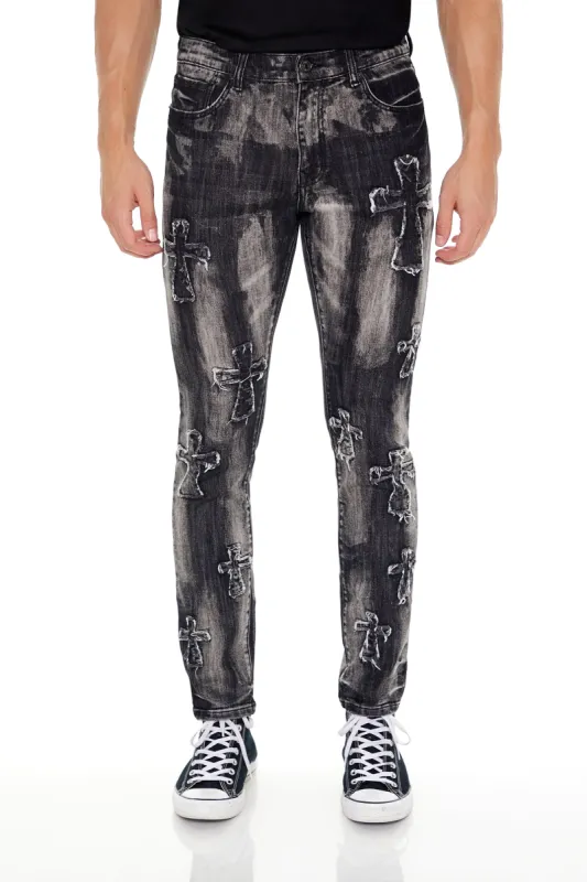 Frayed Cross Skinny Jeans sold by Urban Planet