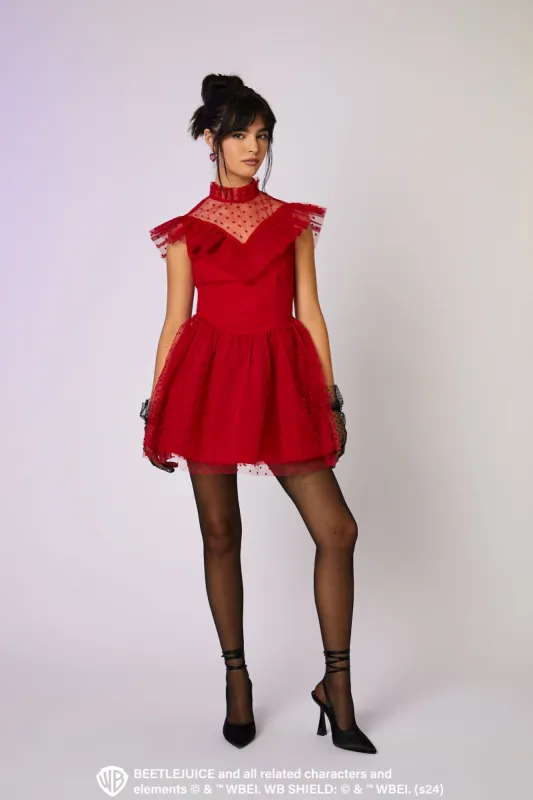 Beetlejuice Mesh Swiss Dot Mini Dress sold by Urban Planet