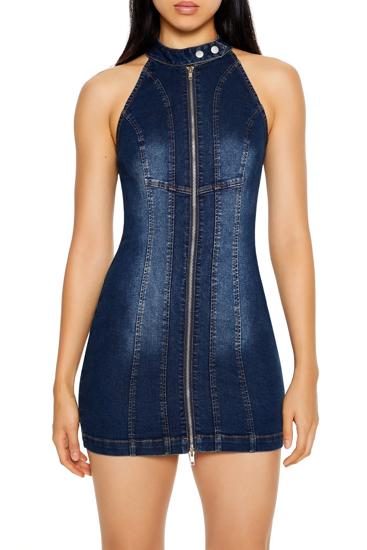 Denim Collared Zip-Up Mini Dress sold by Urban Planet product image thumbnail 2
