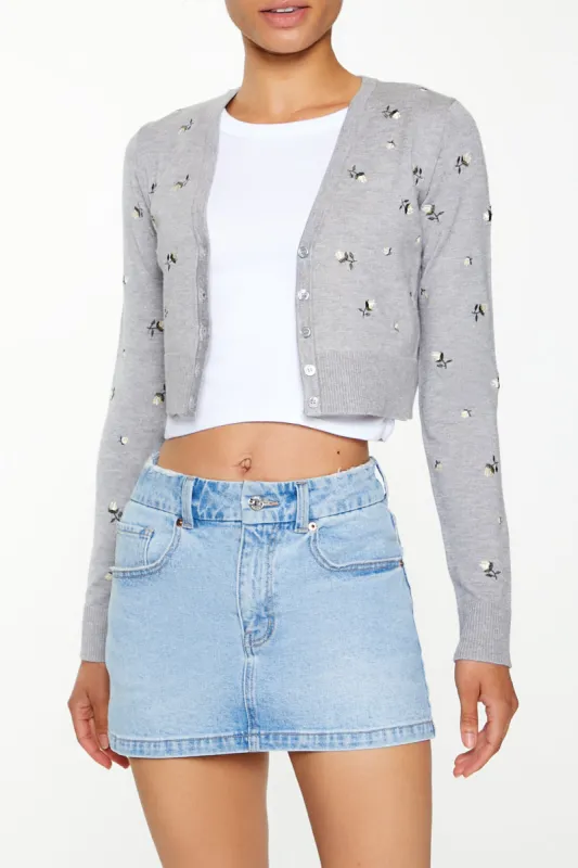 Floral Embroidered Cropped Cardigan sold by Urban Planet