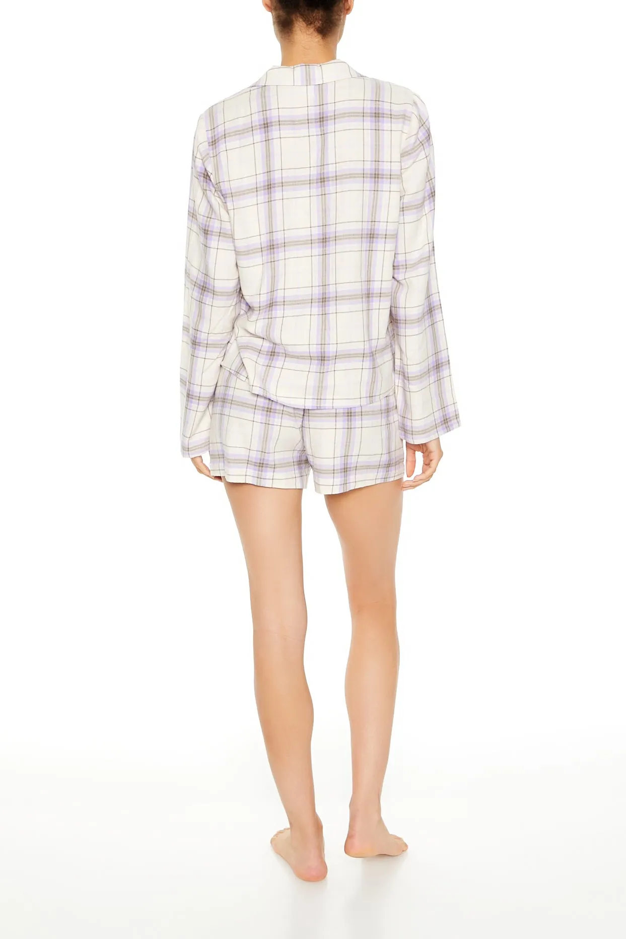 Plaid Button-Up Top & Short 2 Piece Pajama Set sold by Urban Planet product image thumbnail 4