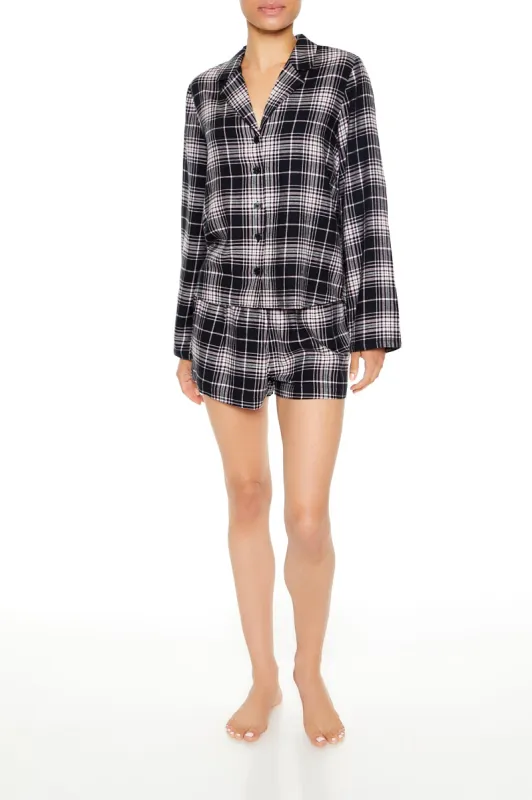 Flannel Button-Up Top & Short 2 Piece Pajama Set sold by Urban Planet