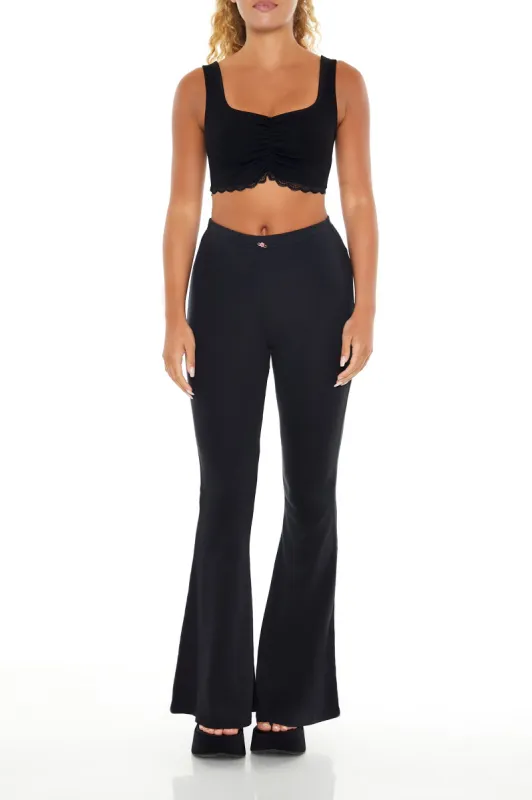 Pantalon à jambe évasée en tricot de pointelle avec rosette sold by Urban Planet