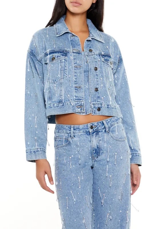 Beaded Rhinestone Denim Jacket sold by Urban Planet